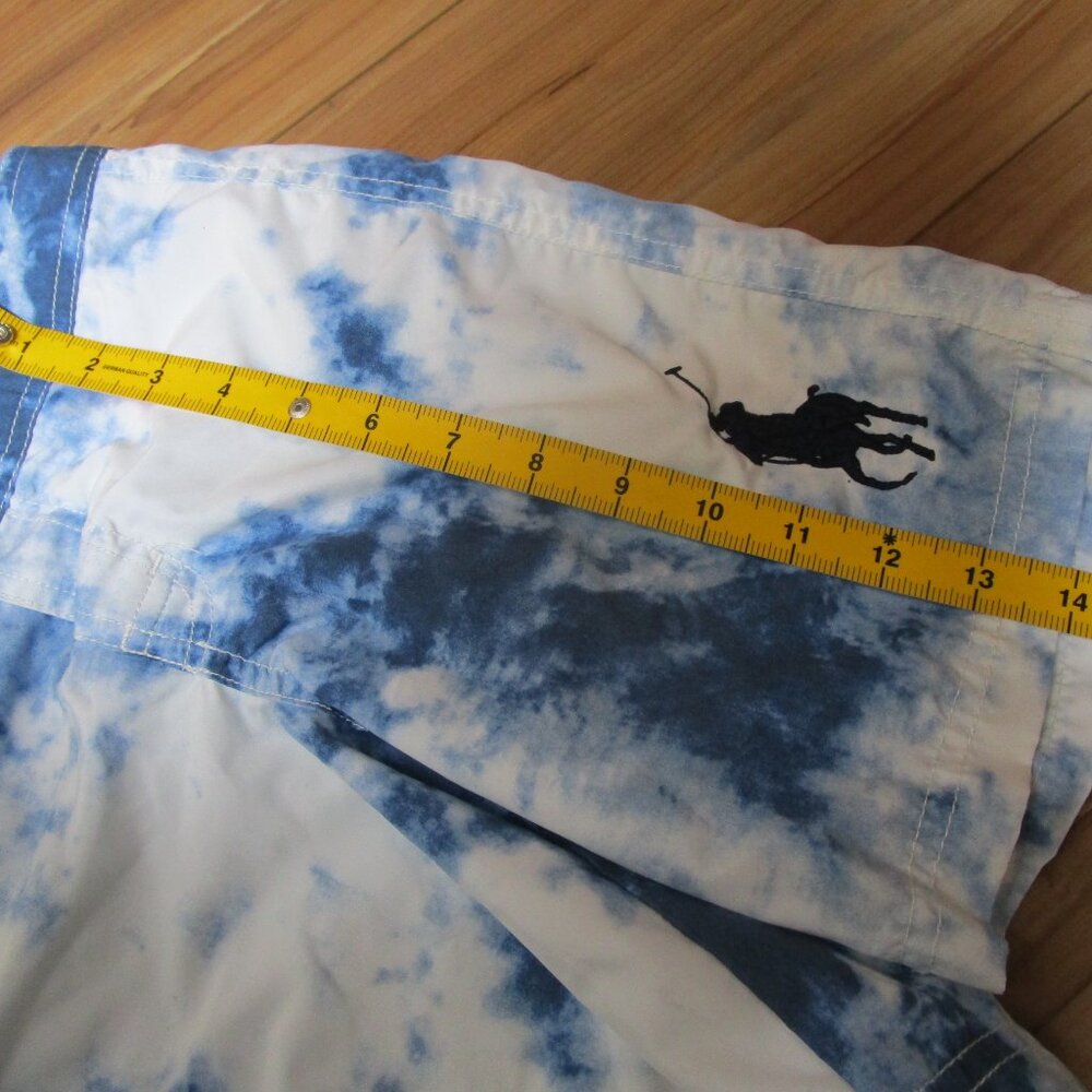 POLO RALPH LAUREN BOYS NAVY BLUE WHITE TIE DYE SWIM SHORTS BIG PONY SZ 7 EUC - Picture 6 of 15